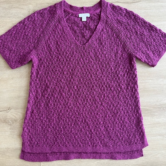 J. Jill Sweater‎ Top Purple Textured Loose Open Knit V-Neck Short Sleeve XS - Picture 1 of 7